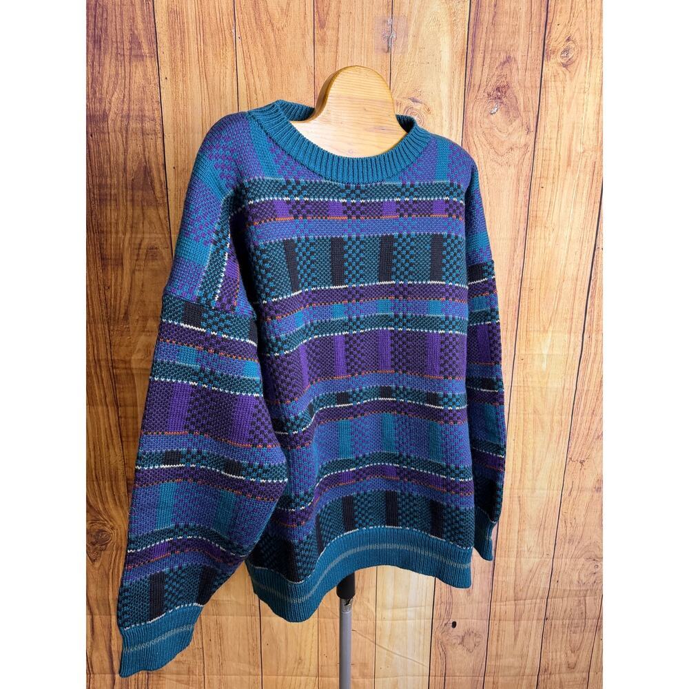 Vintage retro 80s 90s Top Notch Knits Grandpa Sweater Made in USA Handcrafted L